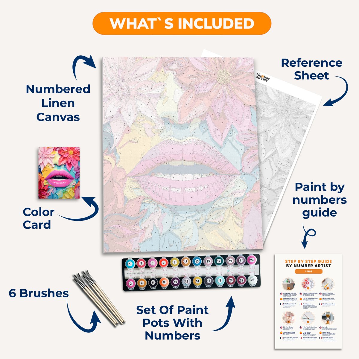 The image presents a vibrant and colorful portrait of a woman with exaggerated features.