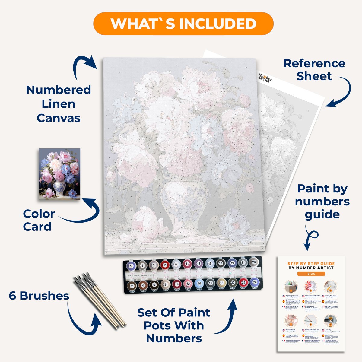 This is a digital art print depicting a still life floral arrangement with various flowers and leaves, rendered with attention to detail and shading, set against a dark background that contrasts with the vibrant colors of the blooms..