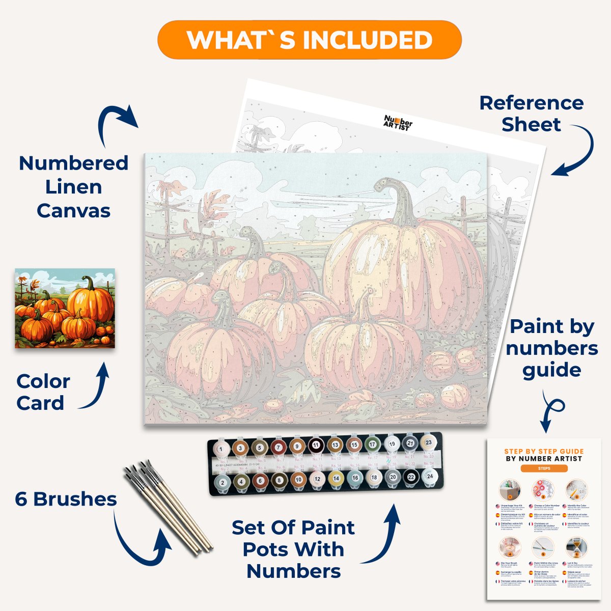 The image portrays a harvest scene focused on pumpkins.