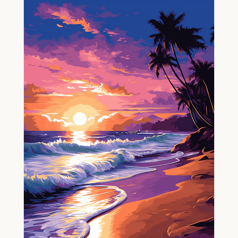 This image captures a tranquil beach scene at sunset.