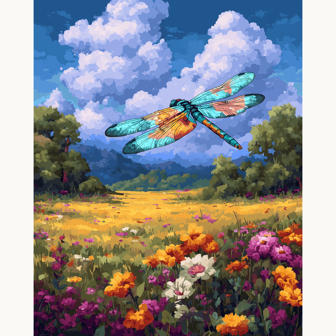 Campo de flores de libélula