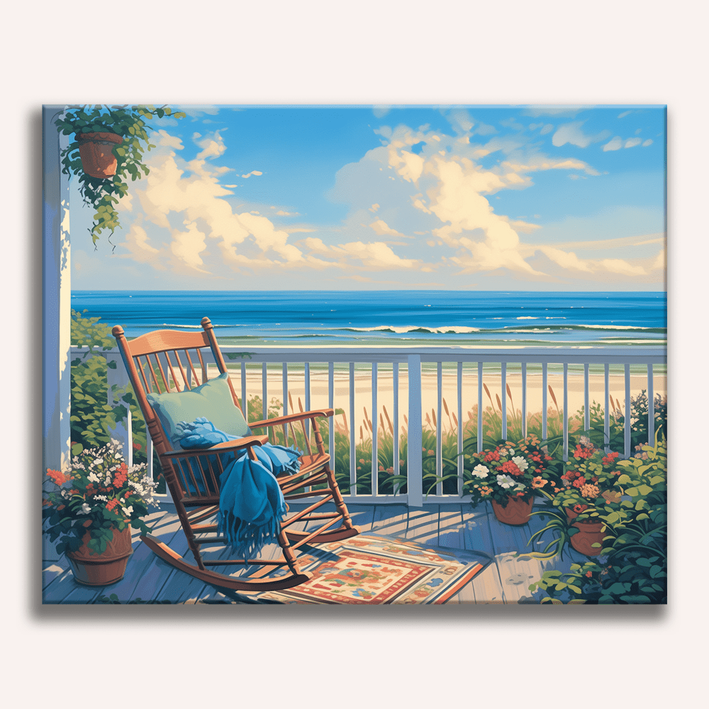 The image features a serene coastal scene.