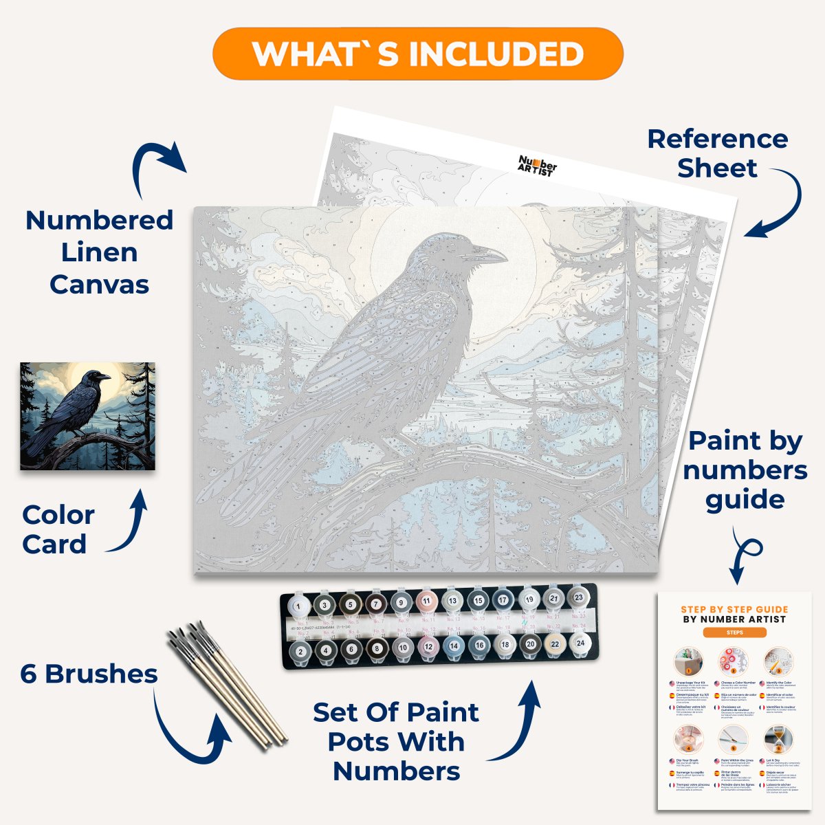 The image features a stylized illustration of a raven perched on a branch of a tree.