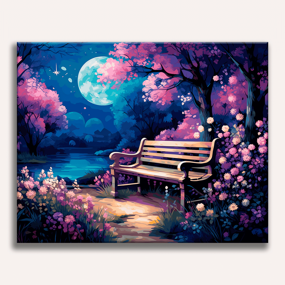 This is an illustration featuring a tranquil nighttime scene.
