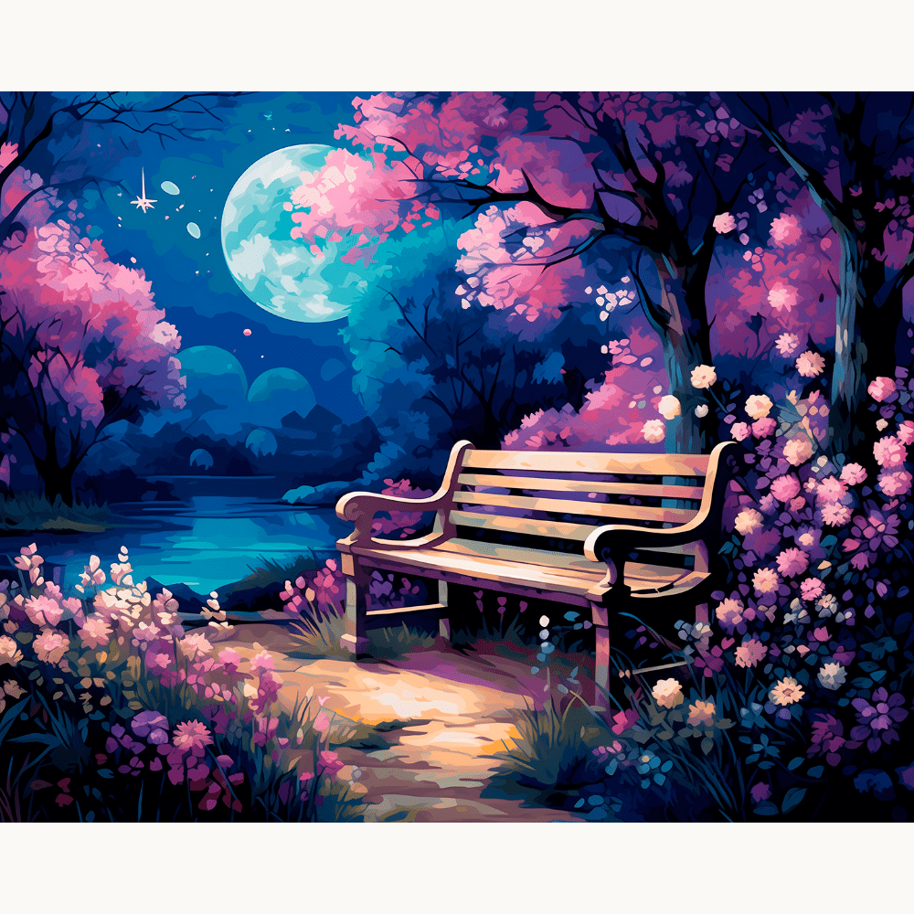 This is an illustration featuring a tranquil nighttime scene.