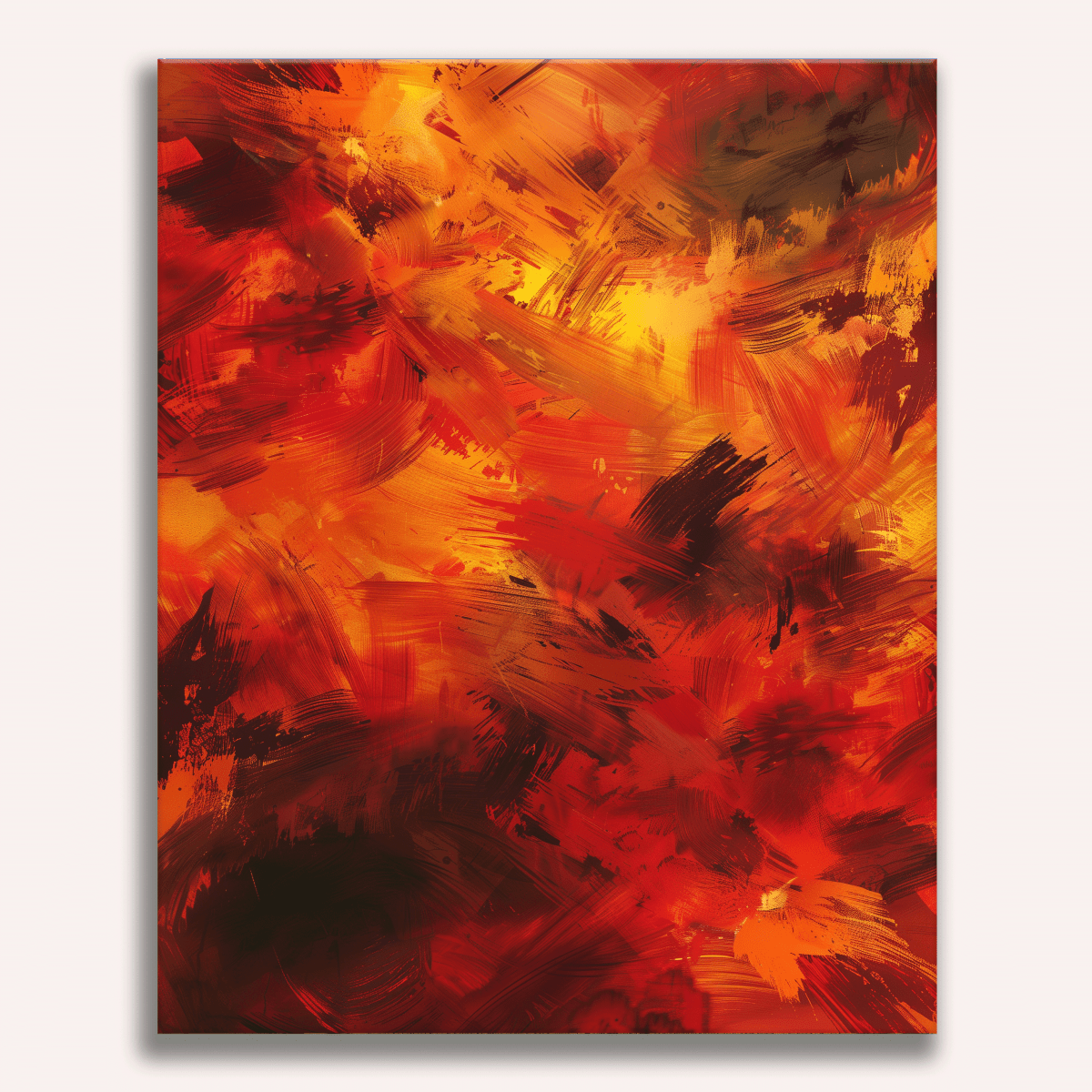 An abstract art piece featuring a vibrant, orange and red, dripping paint effect with a sense of movement.