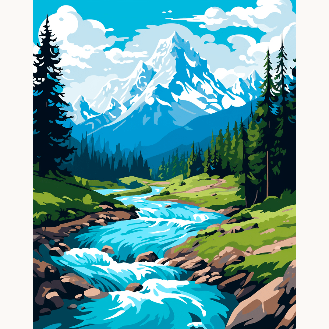 This is a landscape poster featuring an illustration of a mountainous terrain.