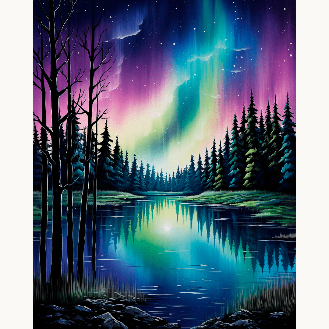 In this vivid and imaginative scene, a serene landscape unfolds.