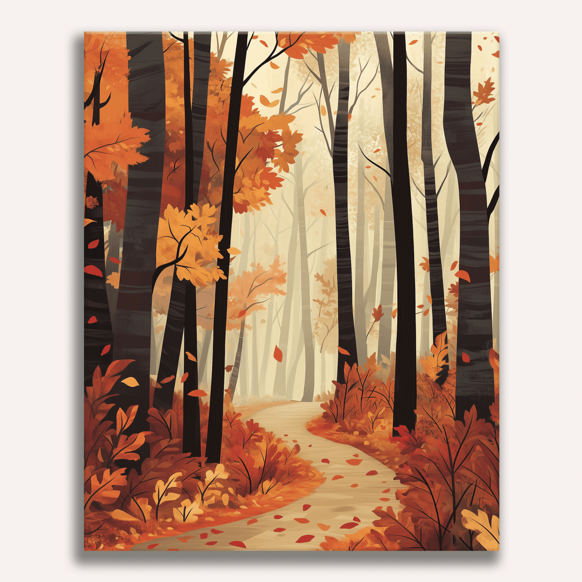 The image depicts a scenic autumn forest scene.