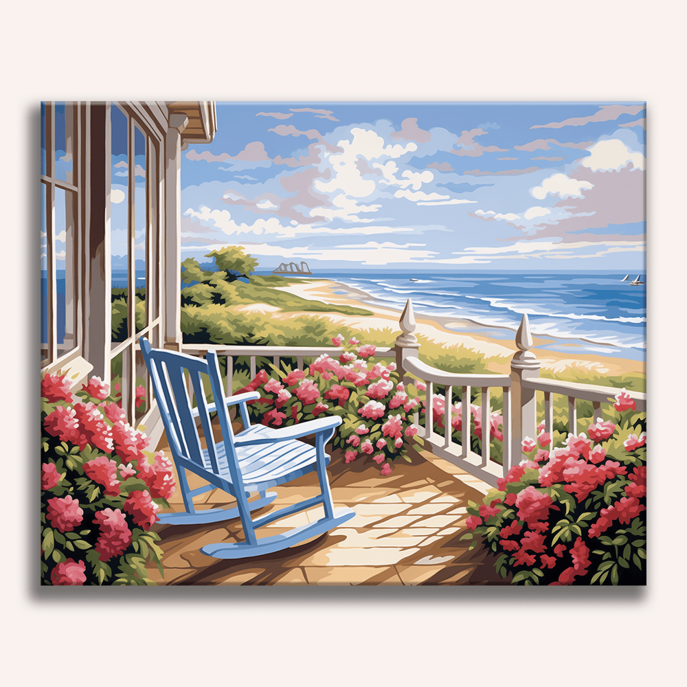 The image showcases a serene coastal scene.