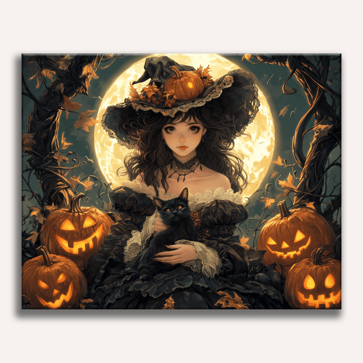 In the center of the image, a person sits on a large pumpkin, surrounded by festive Halloween elements.