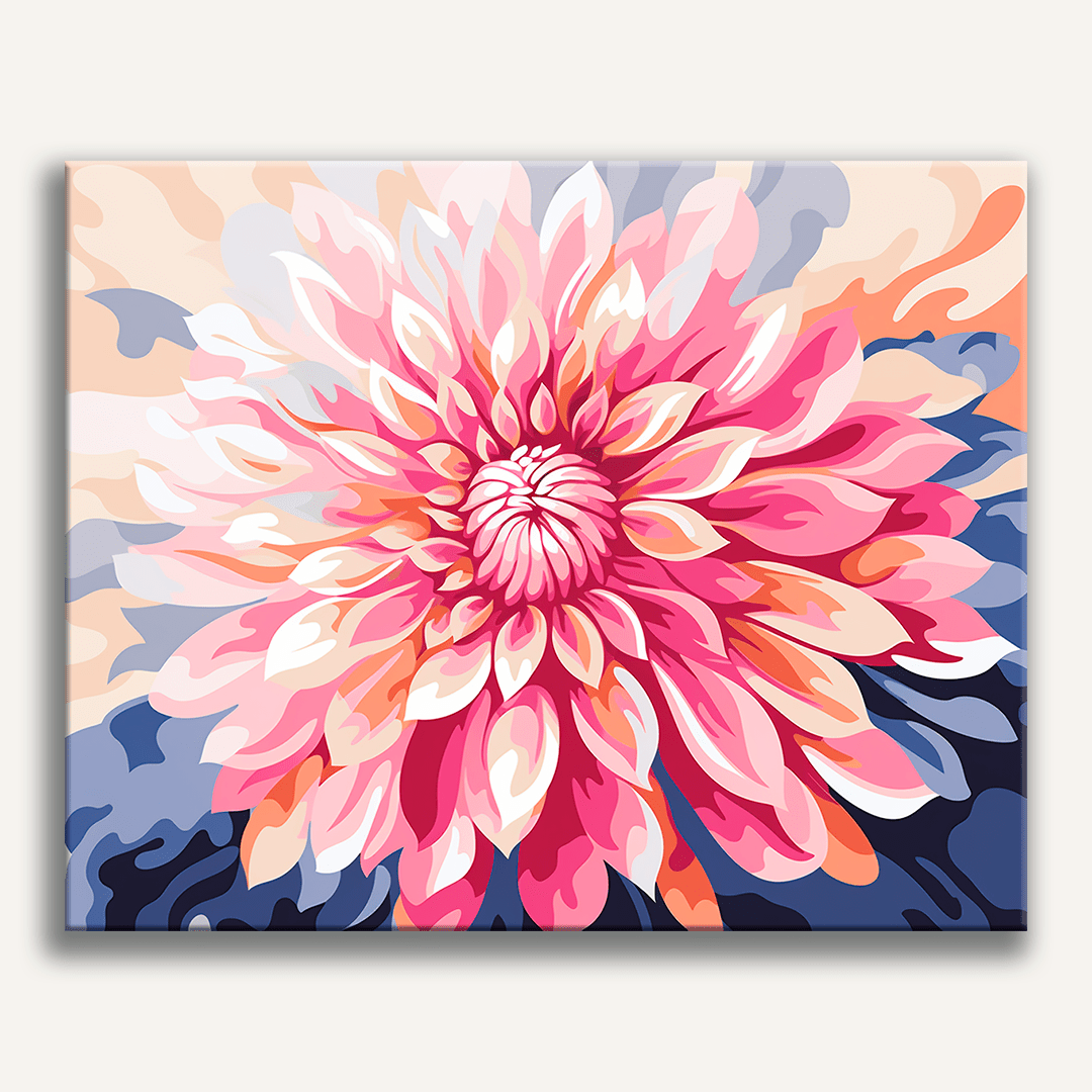 A large, vibrant wall art showcasing a beautiful floral arrangement in full bloom.