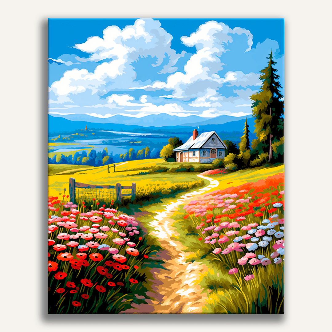 The image depicts a picturesque rural scene.