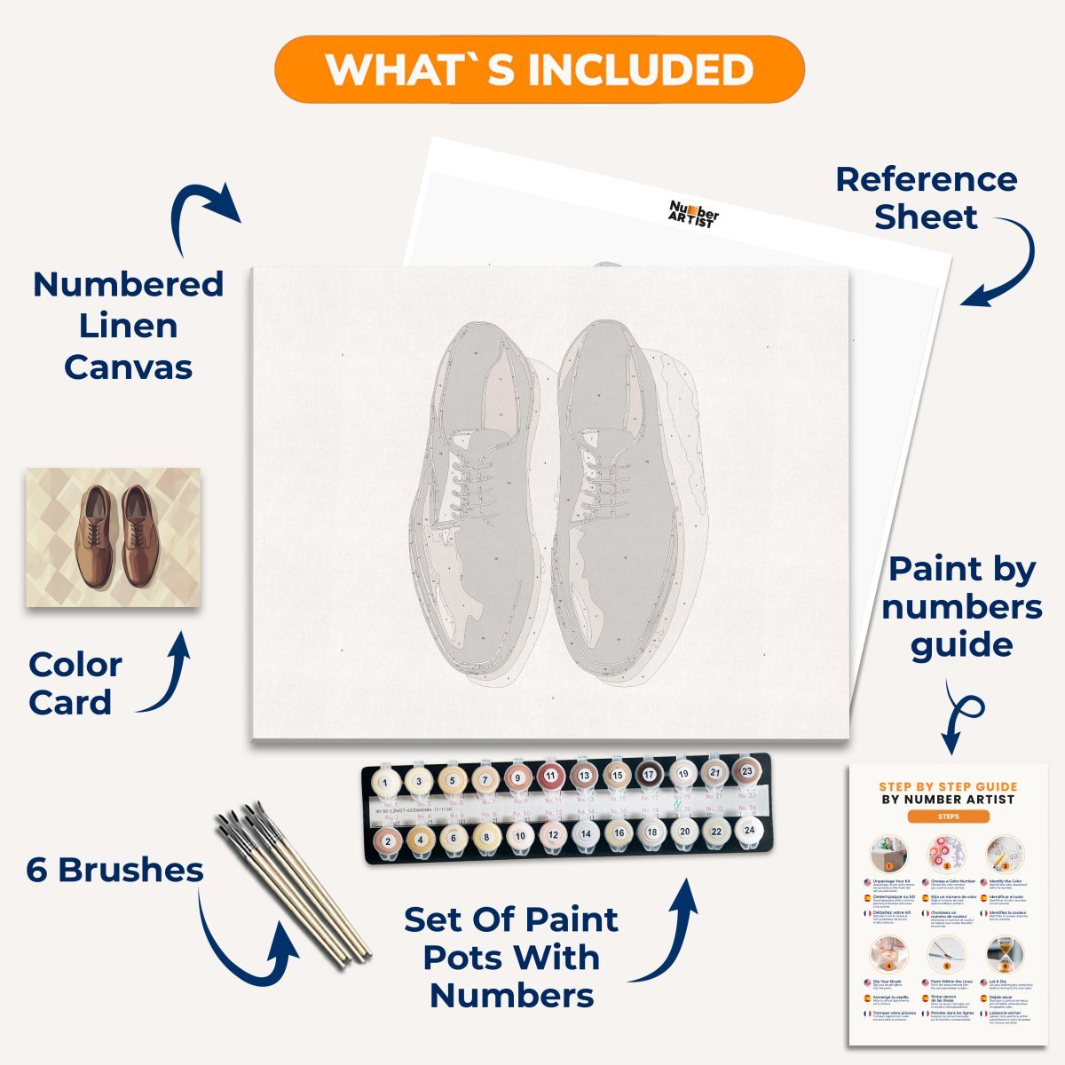 A single brown leather shoe with laces, positioned against a simple, geometric background that suggests a flooring pattern..