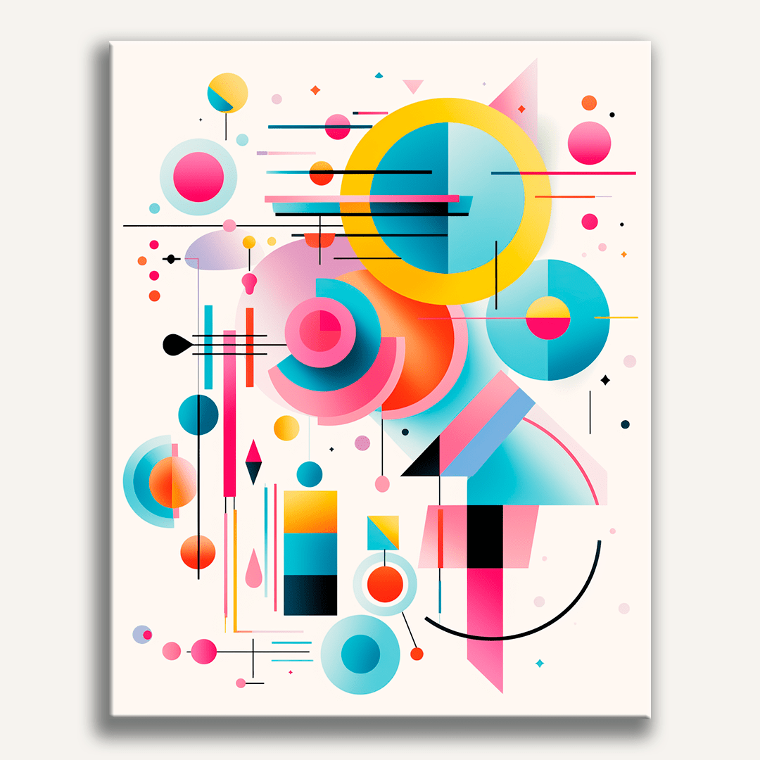 The image features a colorful abstract art piece that resembles a psychedelic poster.
