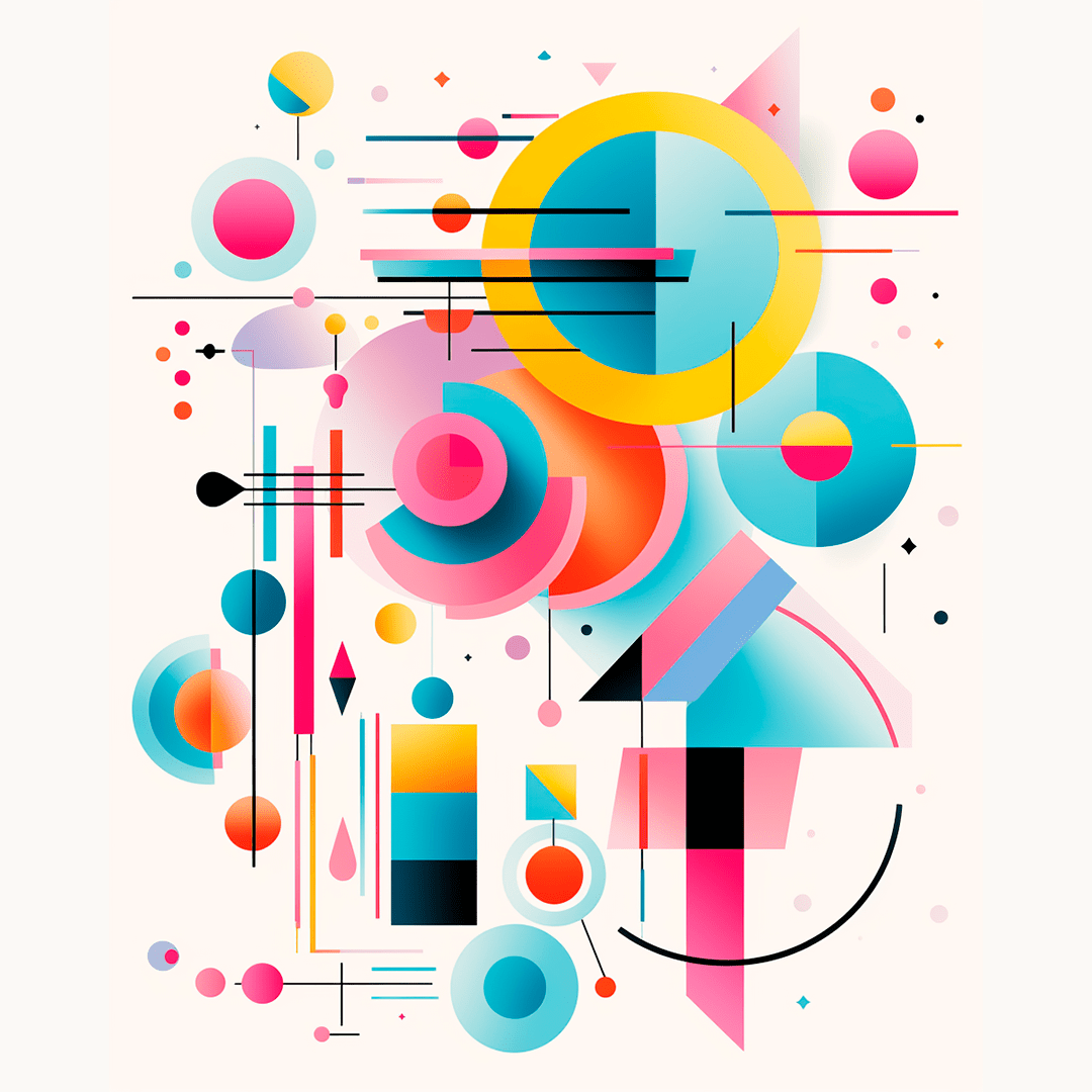 The image features a colorful abstract art piece that resembles a psychedelic poster.