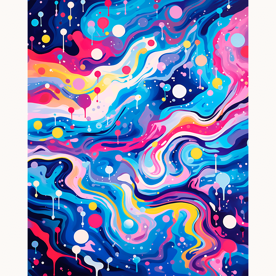 The image displays a vibrant, abstract art piece.