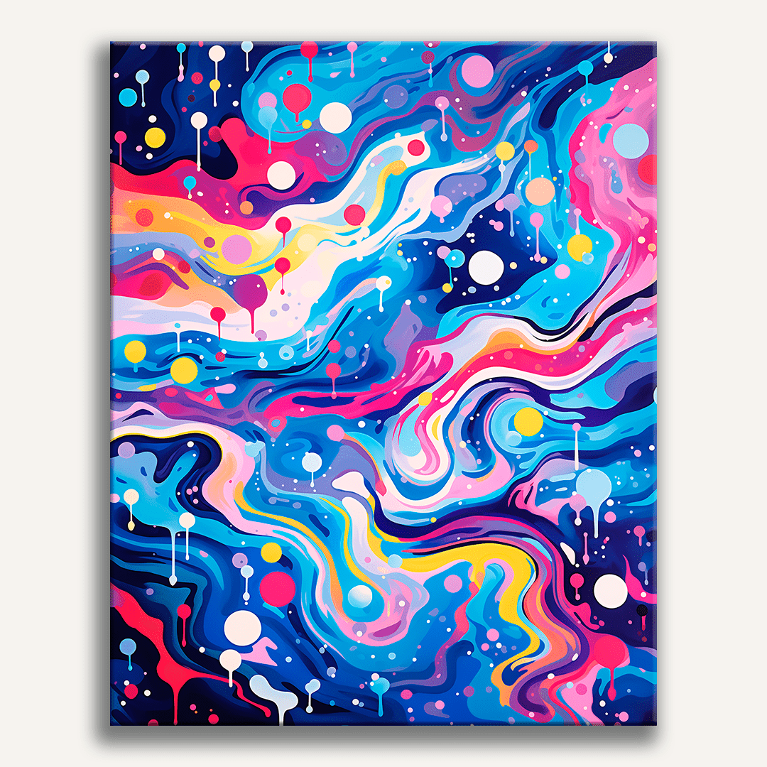 The image displays a vibrant, abstract art piece.