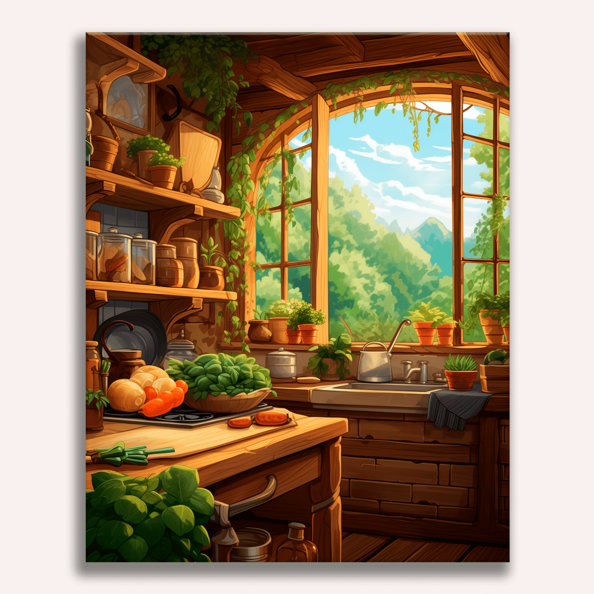 A well-lit kitchen scene.