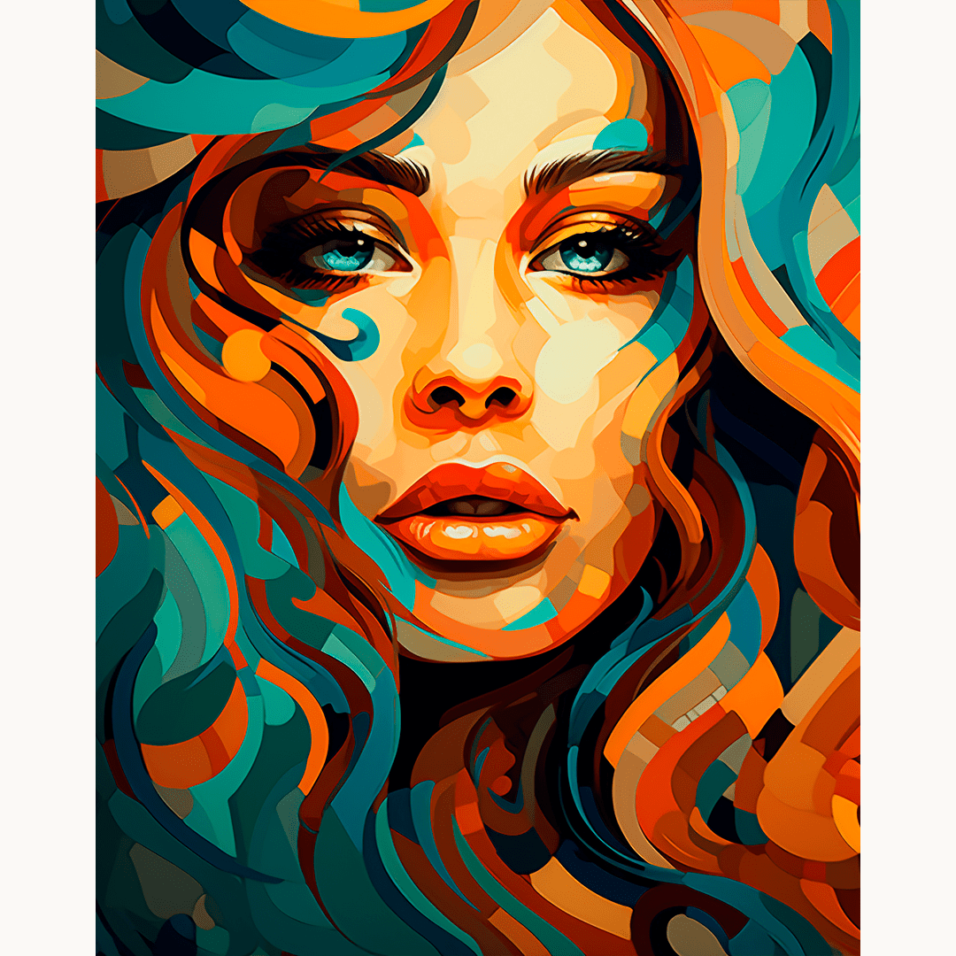 A woman's portrait dominates a vibrant poster.