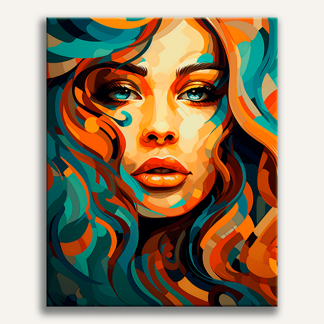 A woman's portrait dominates a vibrant poster.