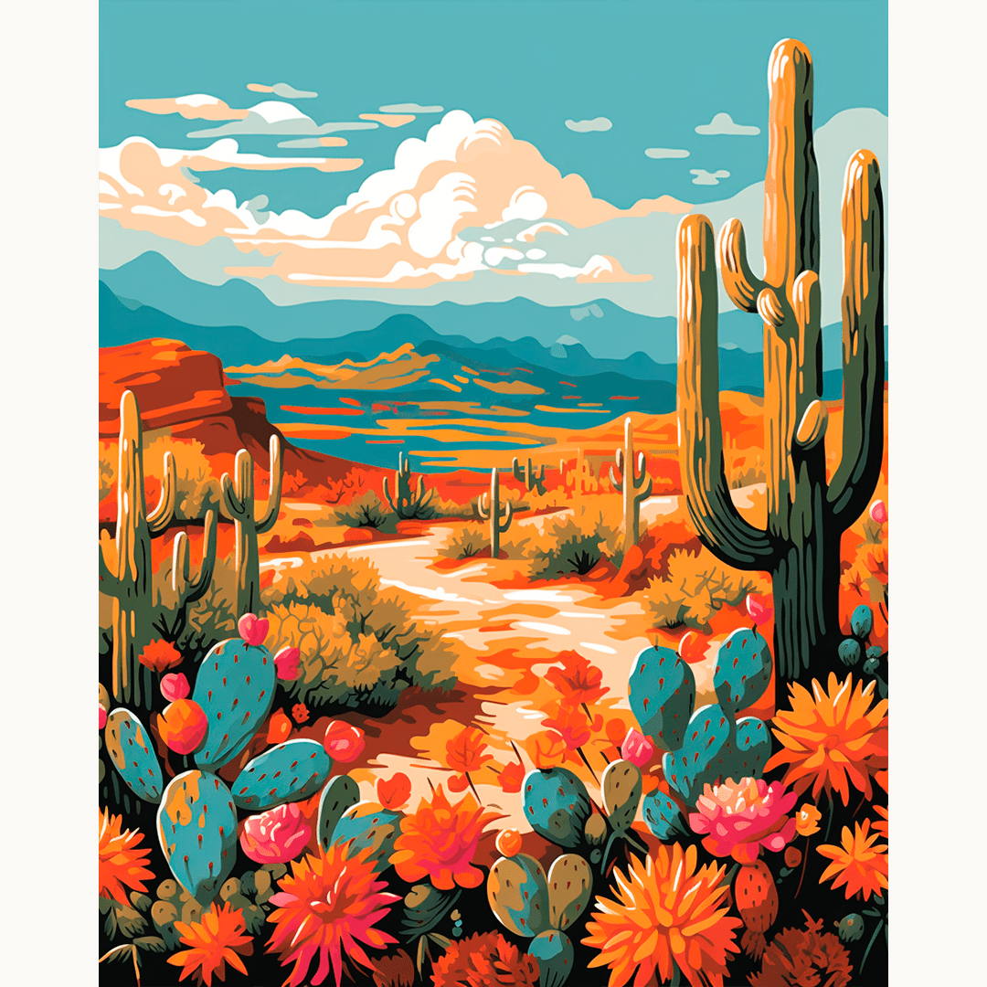 This is an illustration of a stylized desert landscape.