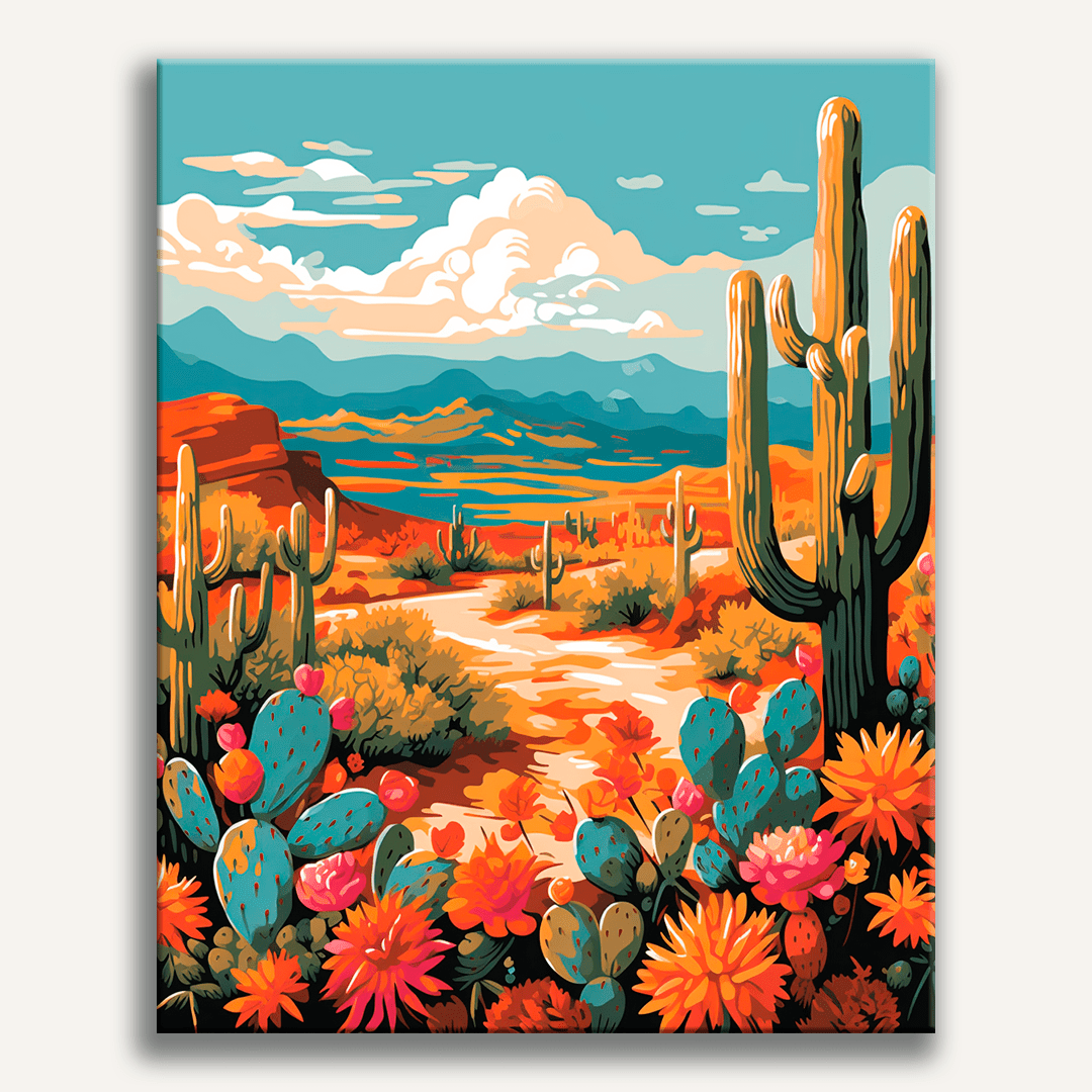 This is an illustration of a stylized desert landscape.