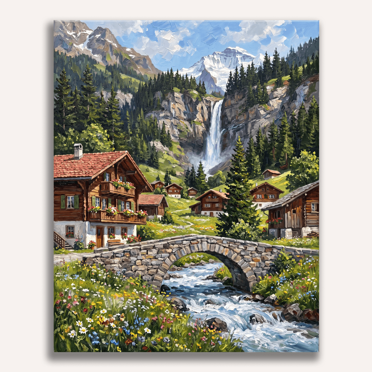 Swiss Village Waterfall - Number Artist Paint by Numbers Kits