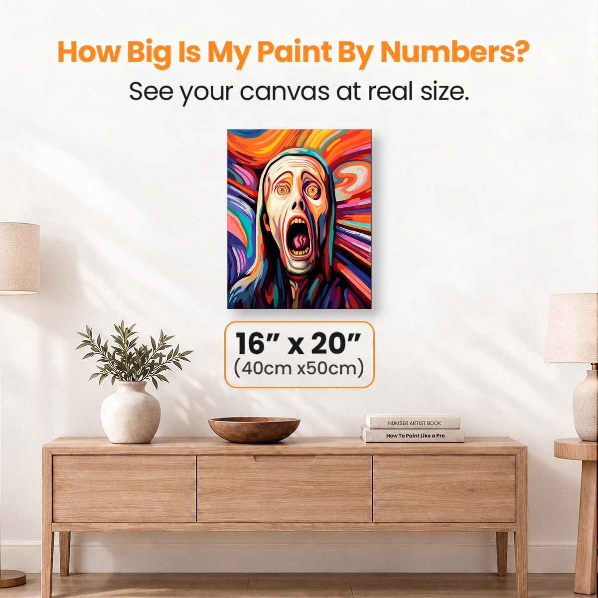 A poster featuring an abstract, colorful swirl background and a central figure resembling a terrified man or woman with wide-open mouth.