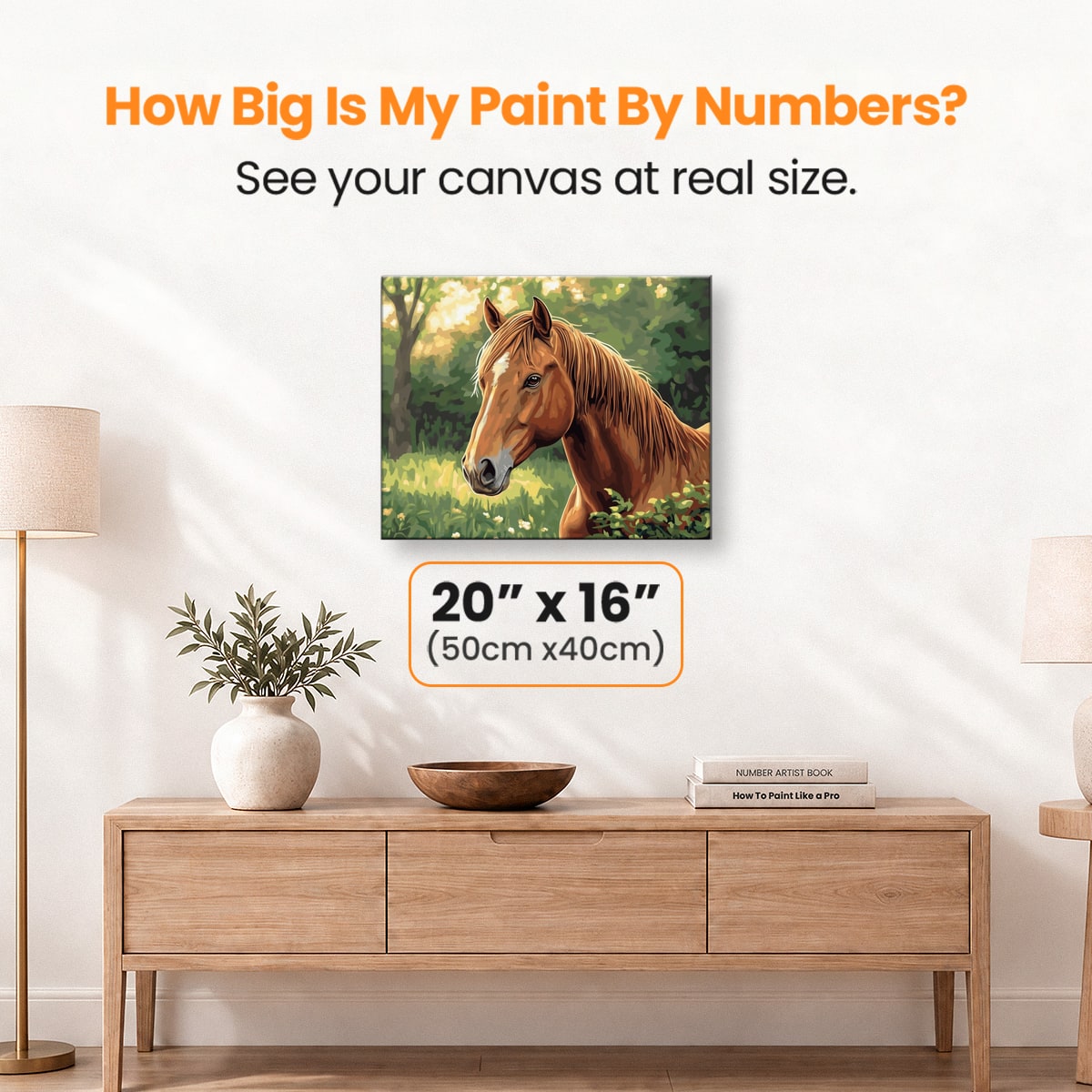 The image depicts a majestic horse standing amidst a lush, verdant field.