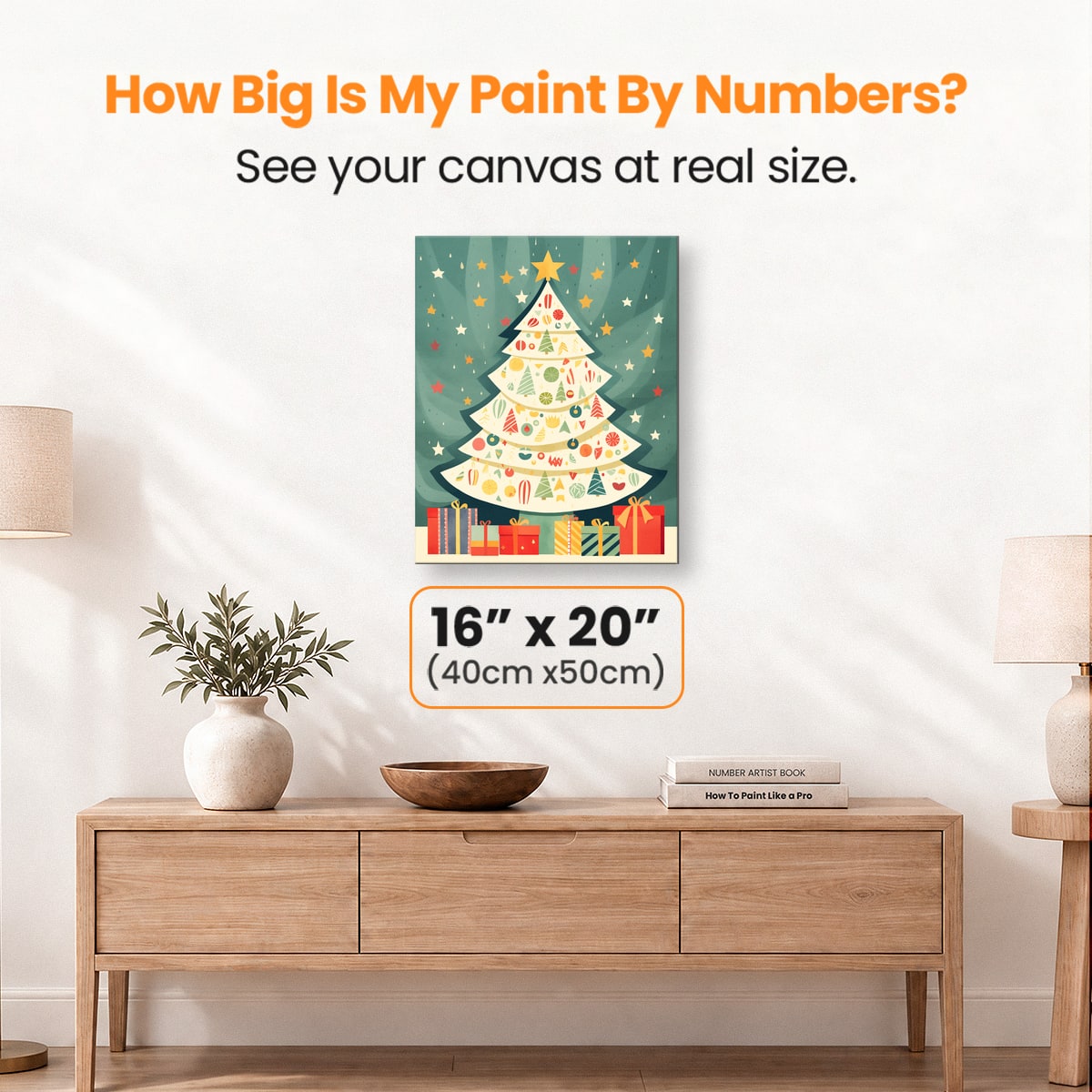A vibrant Christmas tree stands on a dark green background, adorned with a variety of colorful ornaments.
