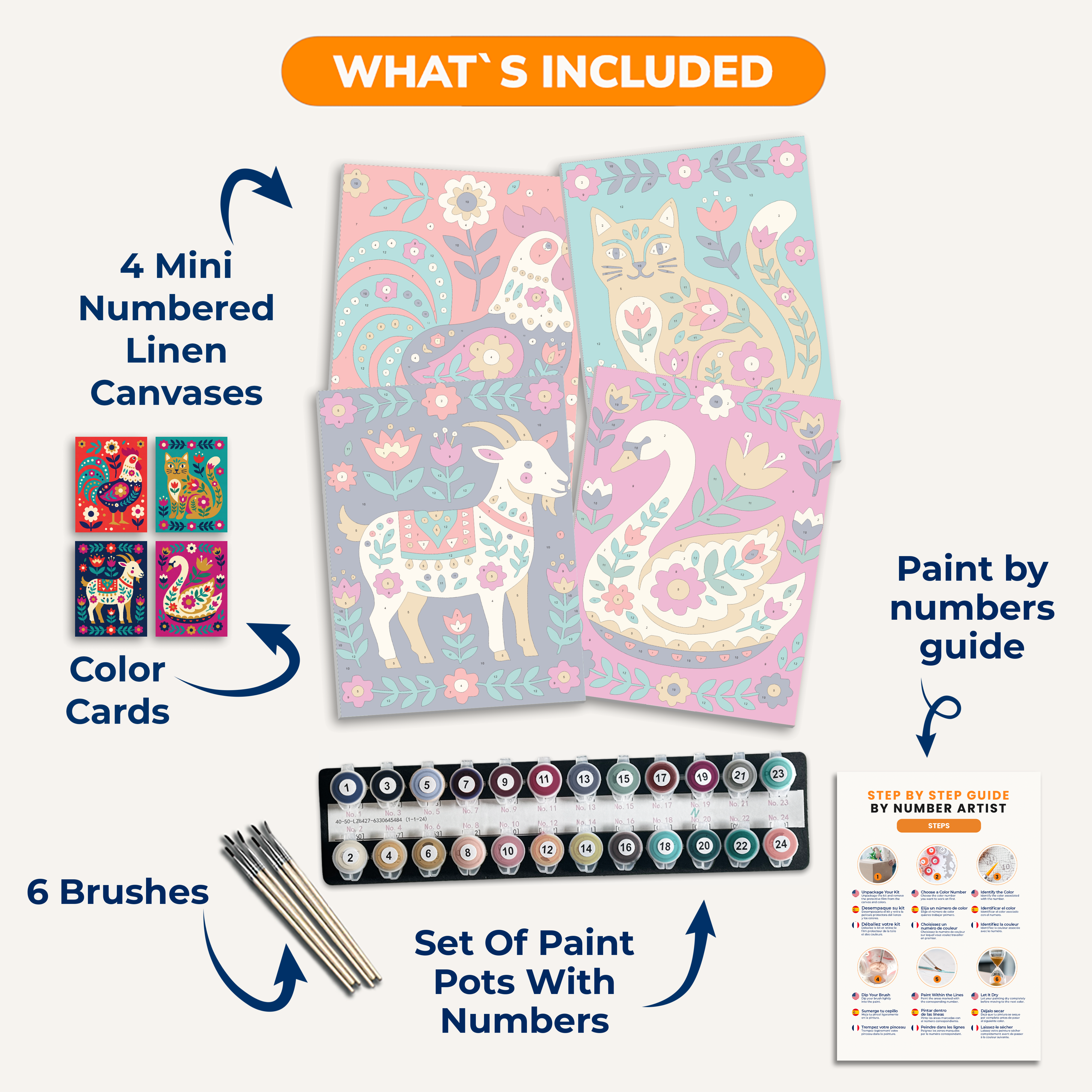 Folk Art Animals - Number Artist Paint by Numbers Kits