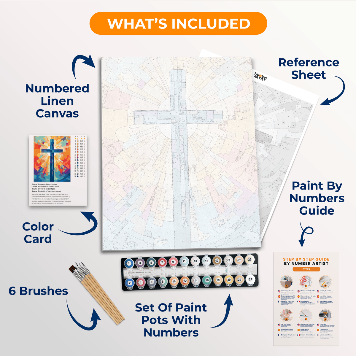 The image features a colorful and vibrant depiction of a cross against a backdrop that resembles a sunset or stained glass effect.