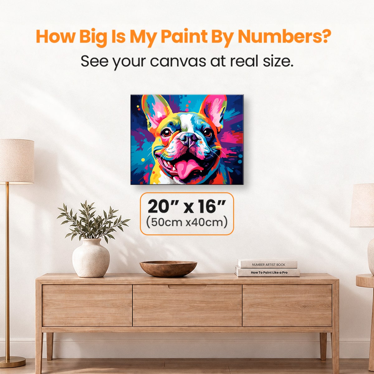 The image displays a vibrant poster featuring a French Bulldog as the central focus.
