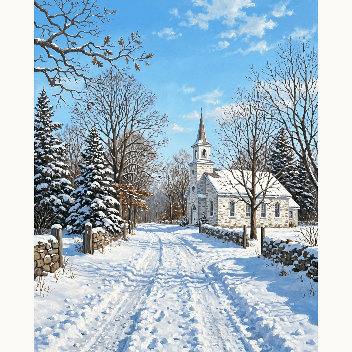 Snowy Chapel Lane - Number Artist Paint by Numbers Kits