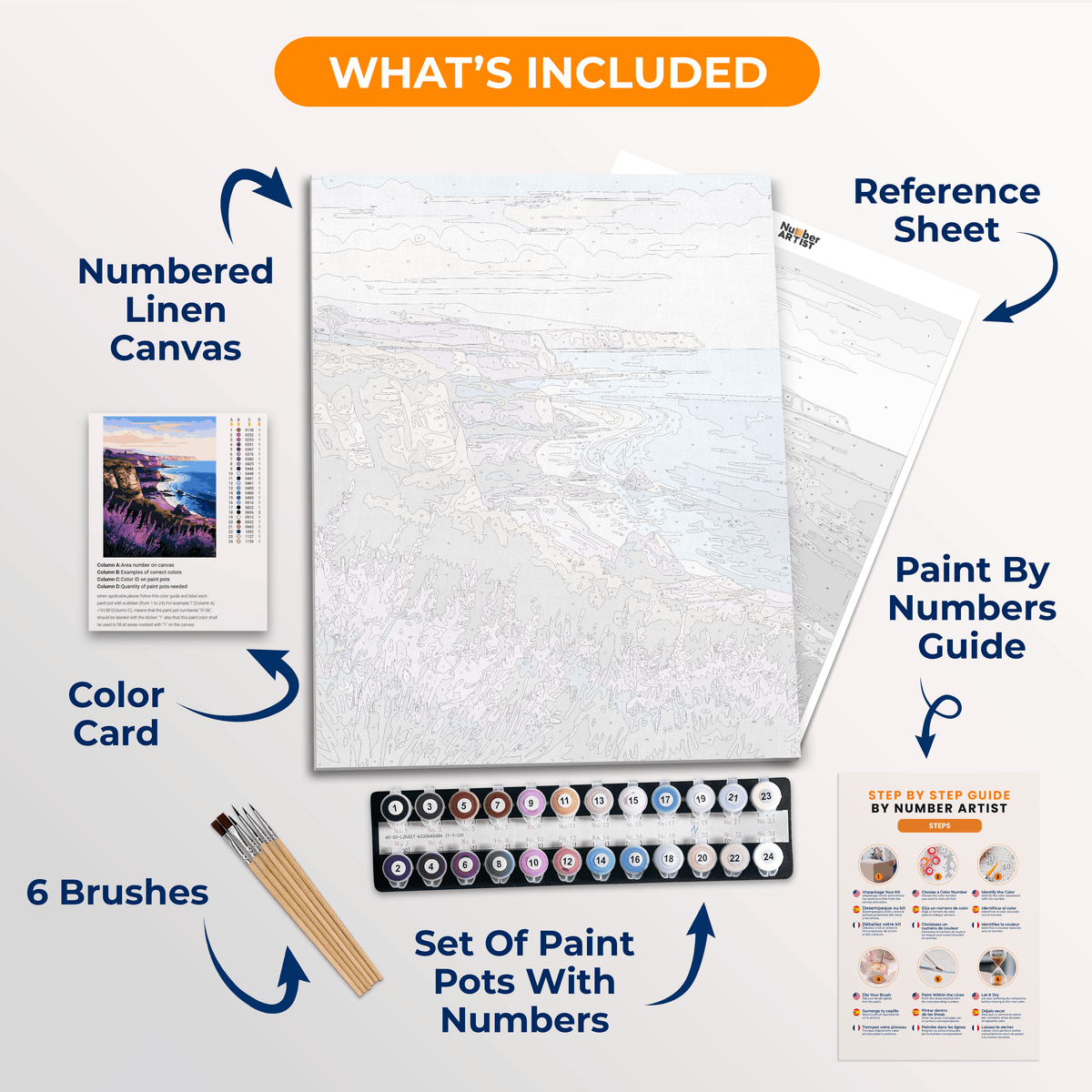 A serene landscape poster featuring a coastal scene with cliffs and rocky shoreline.