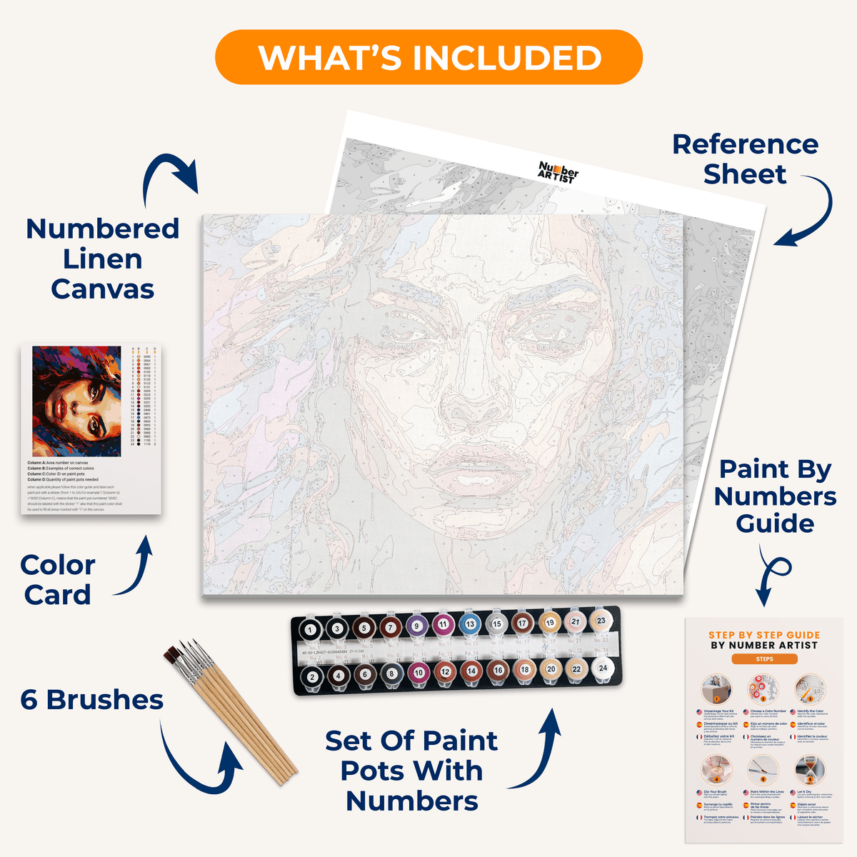 A vibrant portrait of a woman's face against an abstract background, characterized by colorful streaks and splatters that give it a dynamic and artistic feel..