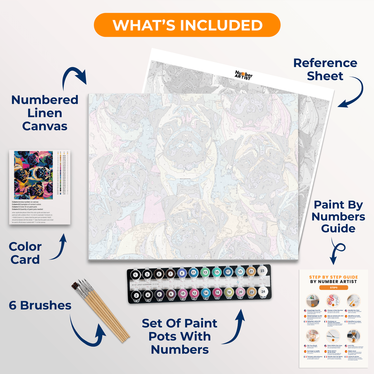 Pug Family - Number Artist Paint by Numbers Kits