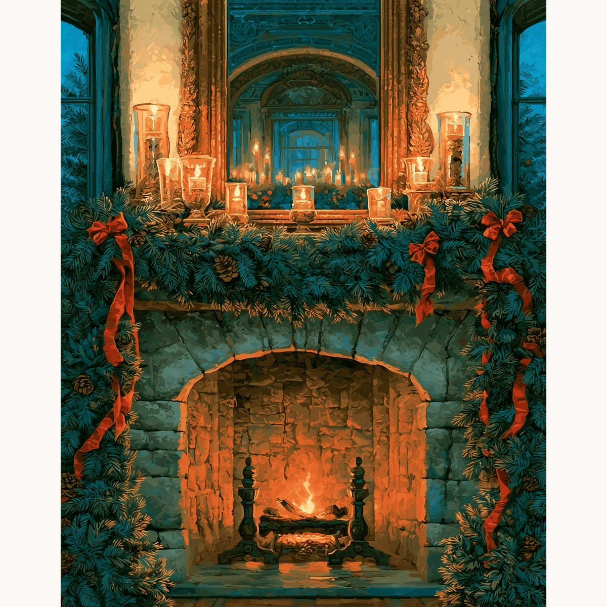 Pine Garland Fireplace - Number Artist Paint by Numbers Kits