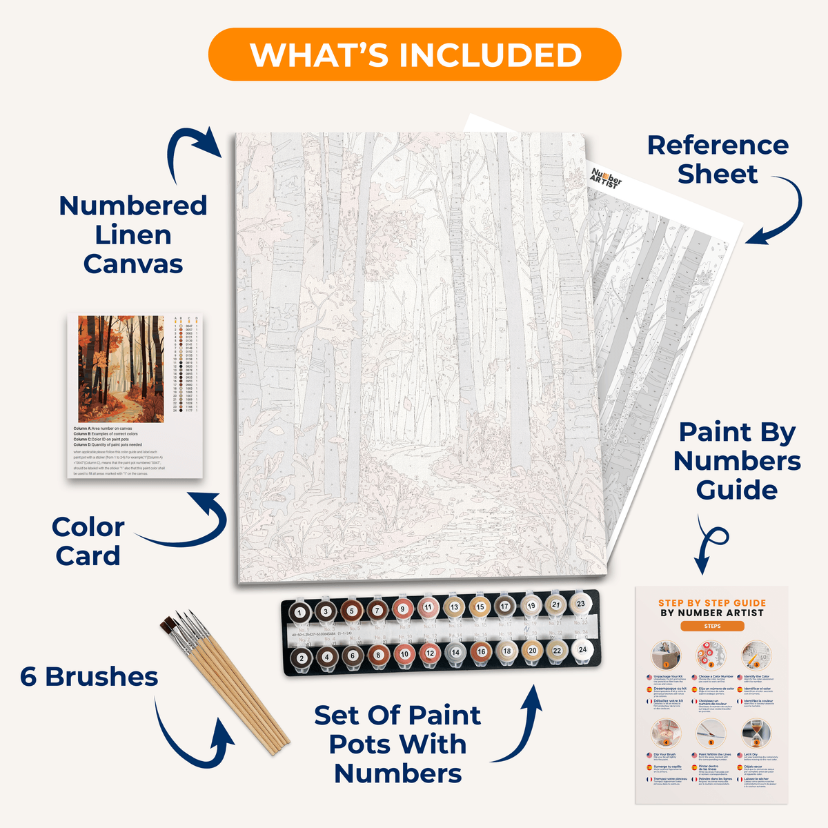 The image depicts a scenic autumn forest scene.