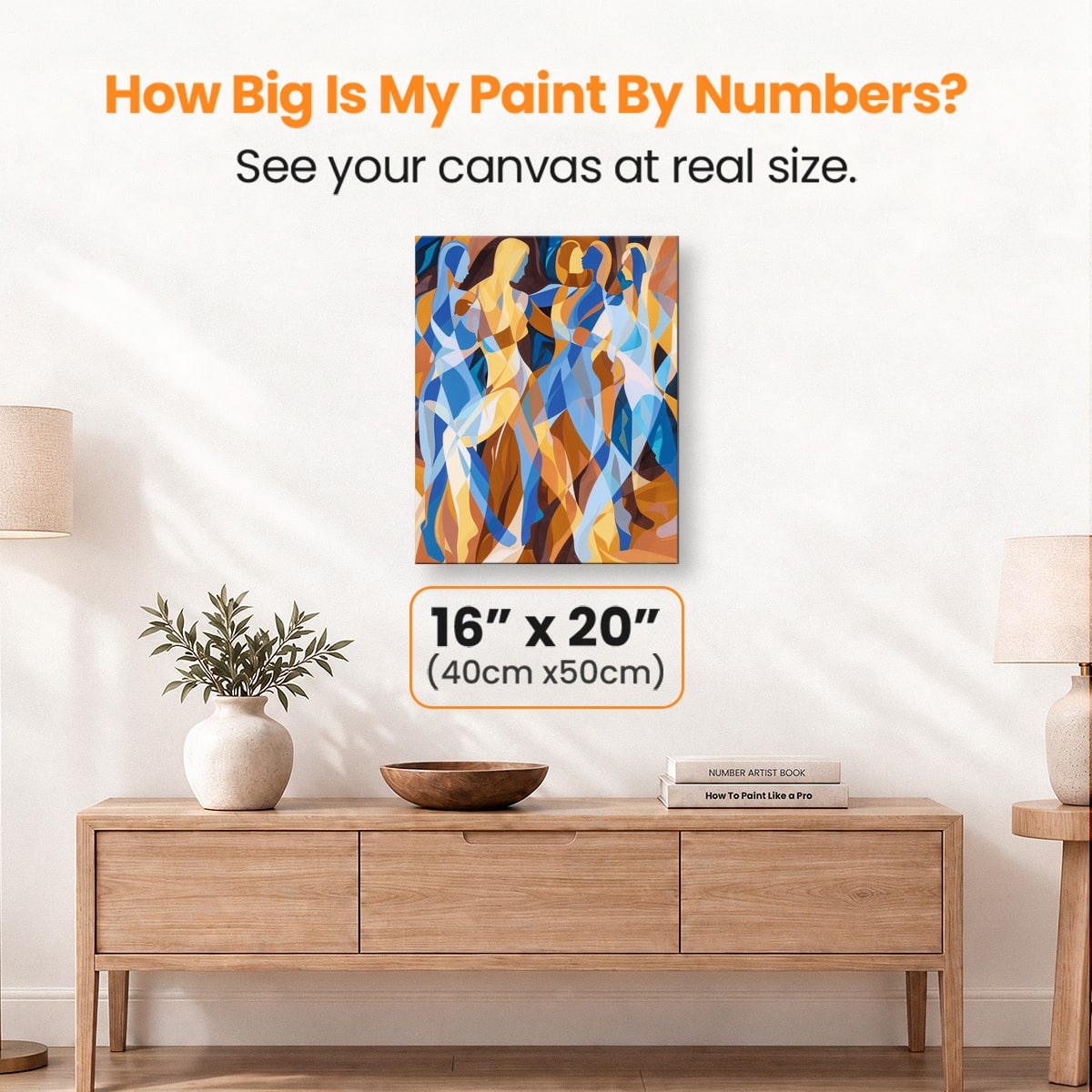 The image presents an abstract art piece featuring a group of figures in motion against a dark background.