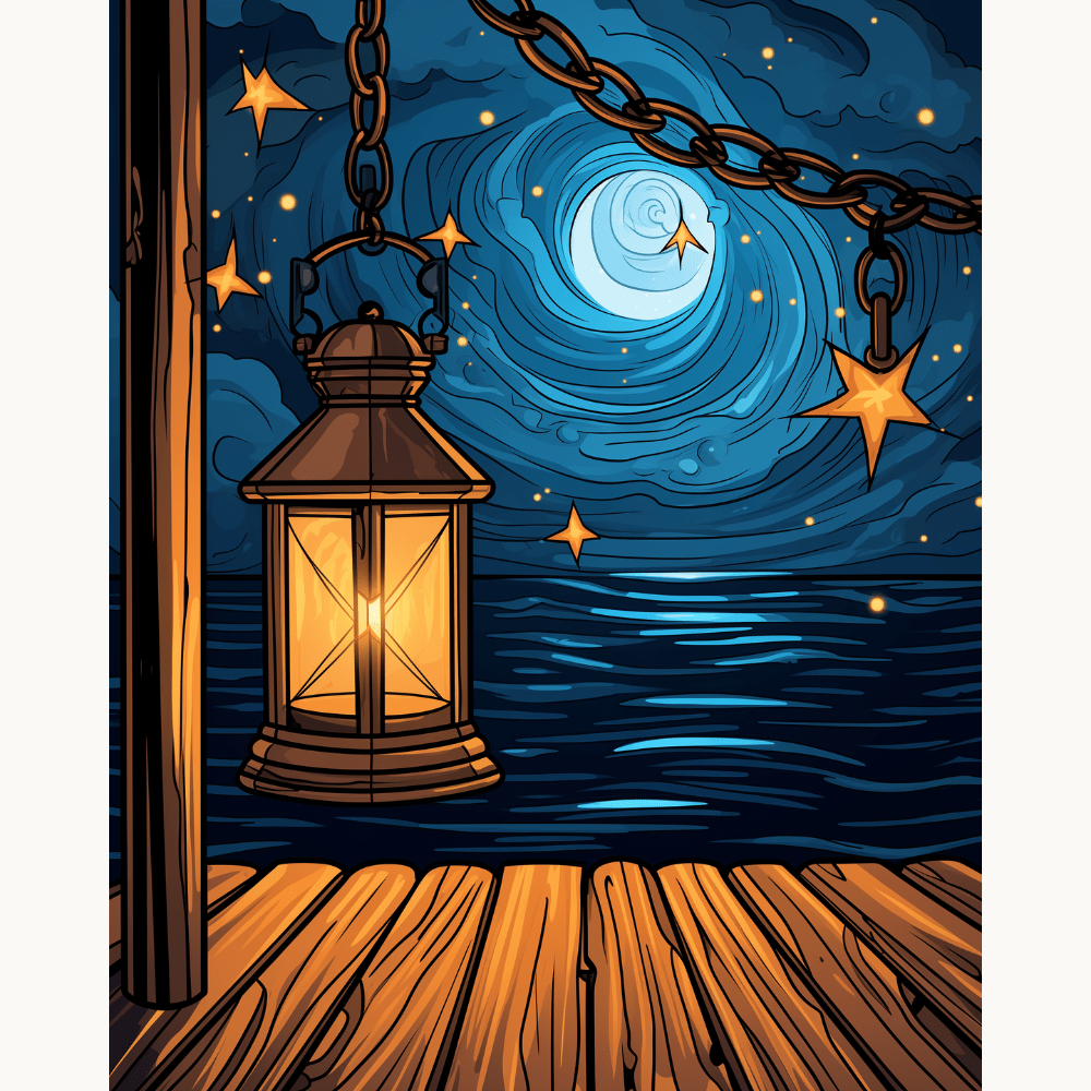 The image presents a tranquil nighttime scene.