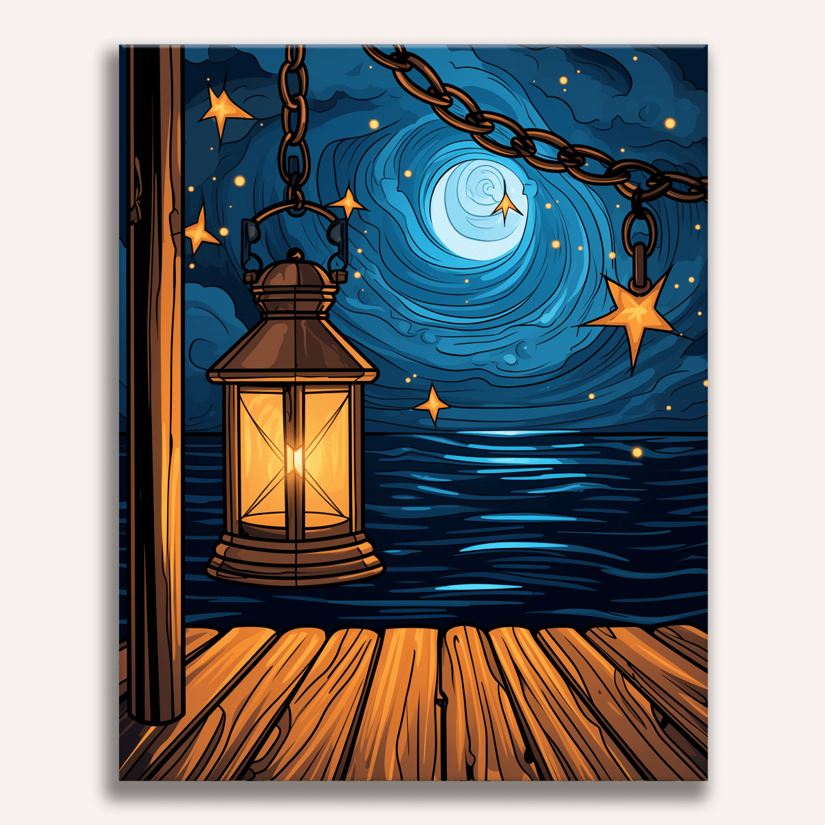The image presents a tranquil nighttime scene.