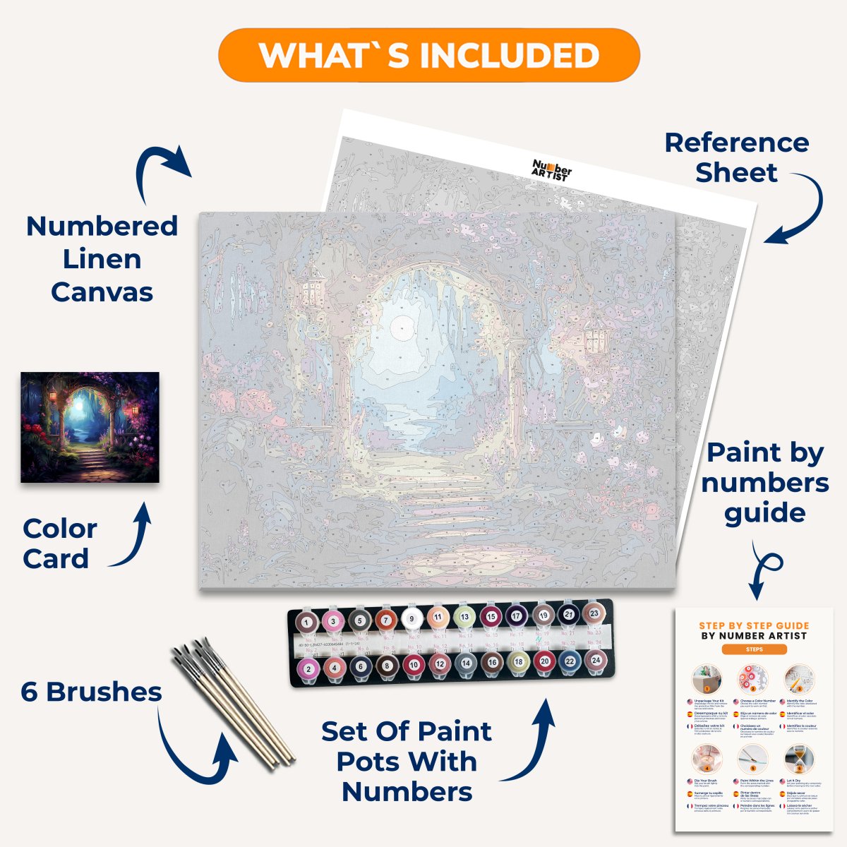 A fantasy-themed illustration showcases a serene night scene where a bridge arches over a tranquil pond.