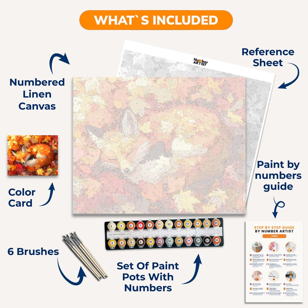 This is an illustration featuring a fox with closed eyes and a relaxed posture, resting among autumn leaves that are in shades of red and gold, suggesting a fall season.