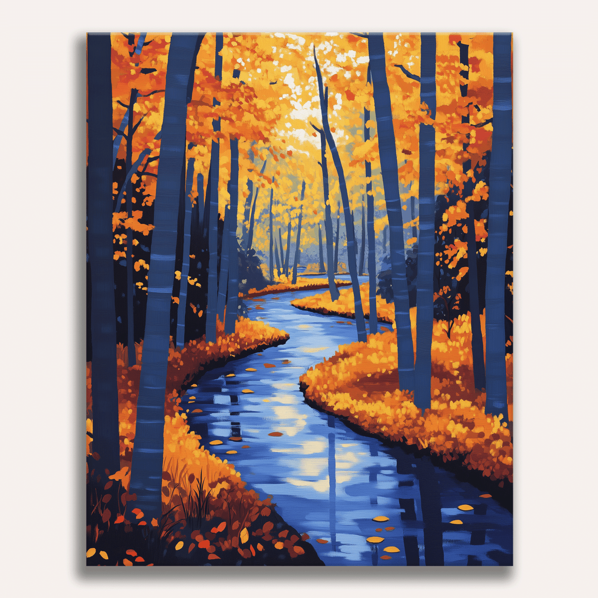 This is a colorful landscape print featuring an autumn scene.