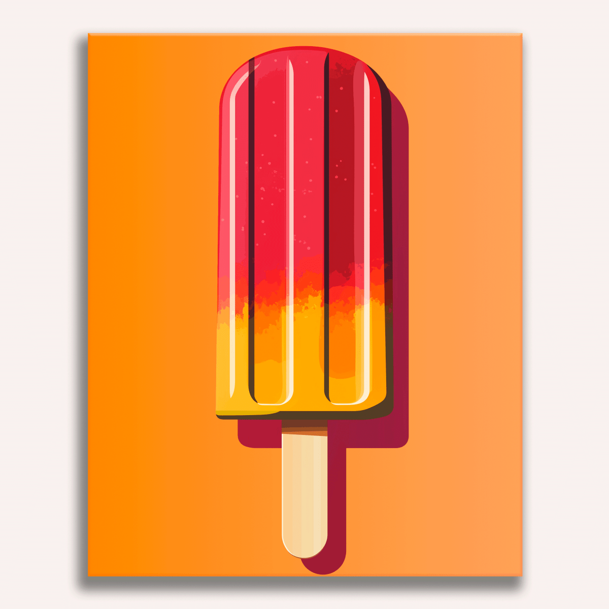 An ice cream popsicle rests on a vibrant red background.