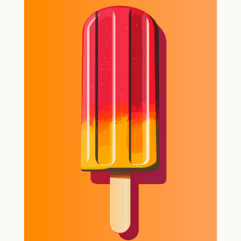 An ice cream popsicle rests on a vibrant red background.