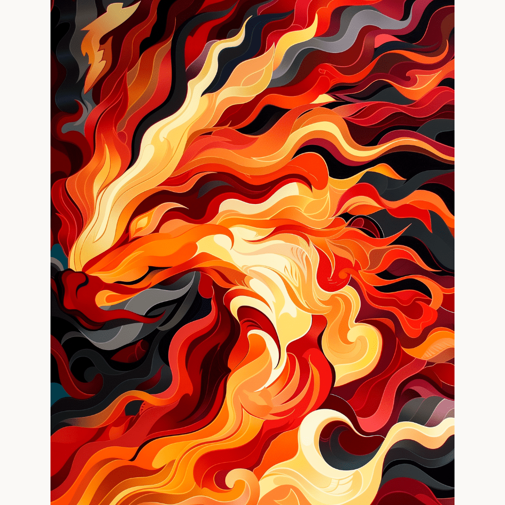 The image presents a dynamic scene featuring a fierce dragon.