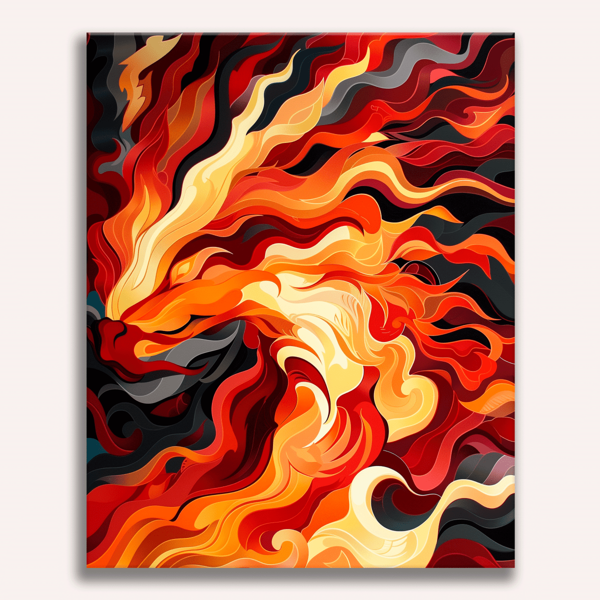 The image presents a dynamic scene featuring a fierce dragon.